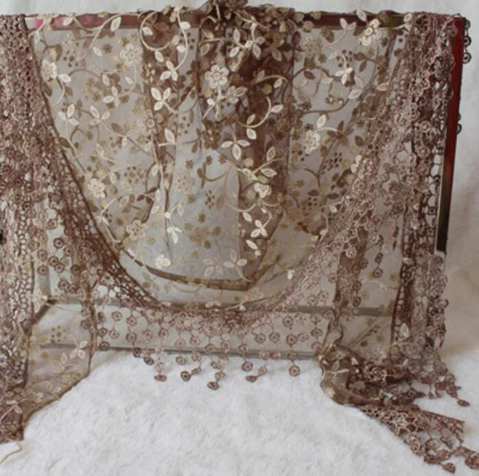 CUHAKCI Female Wraps Women Lace Triangle Scarf Silk Flower Girls Tassel Casual Shawls and Scarves 18 Colors