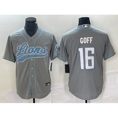 Men's Detroit Lions #16 Jared Goff Grey Cool Base Stitched Baseball Jersey 9XUE