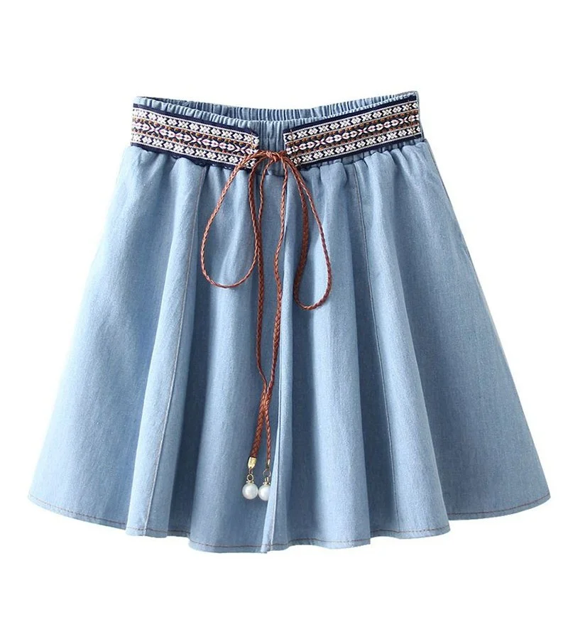 Ethnic Style Women Casual Lace Up Denim Skirt