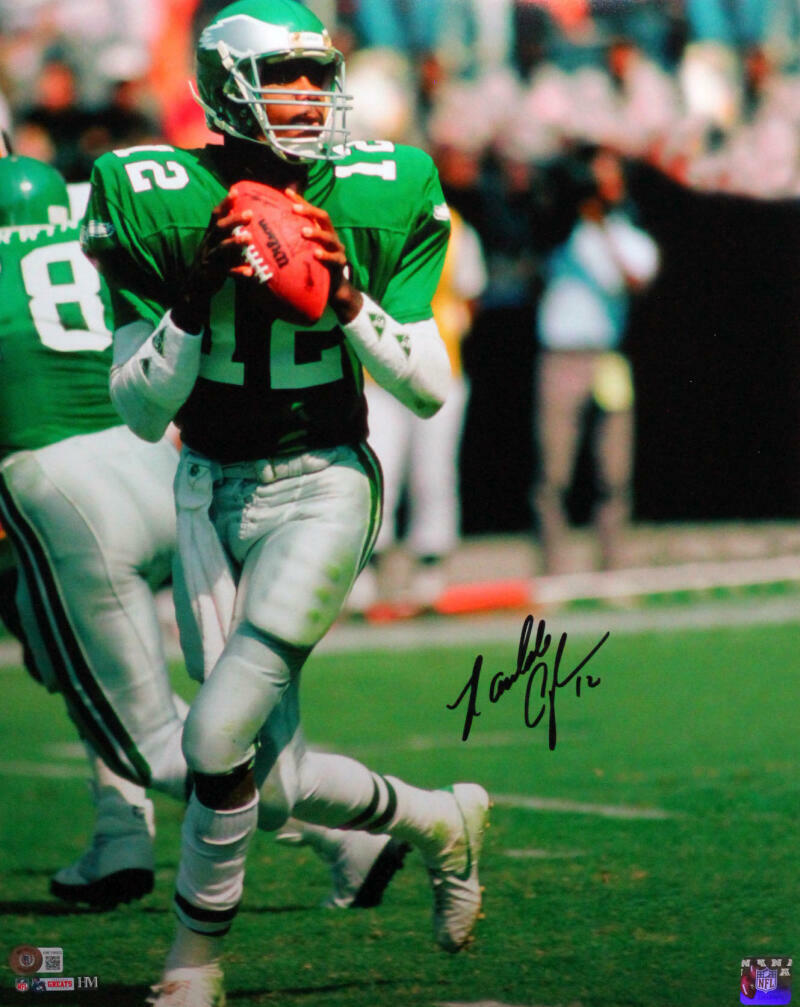 Randall Cunningham Autographed Eagles Dropback 16x20 HM Photo Poster painting- Beckett W *Black