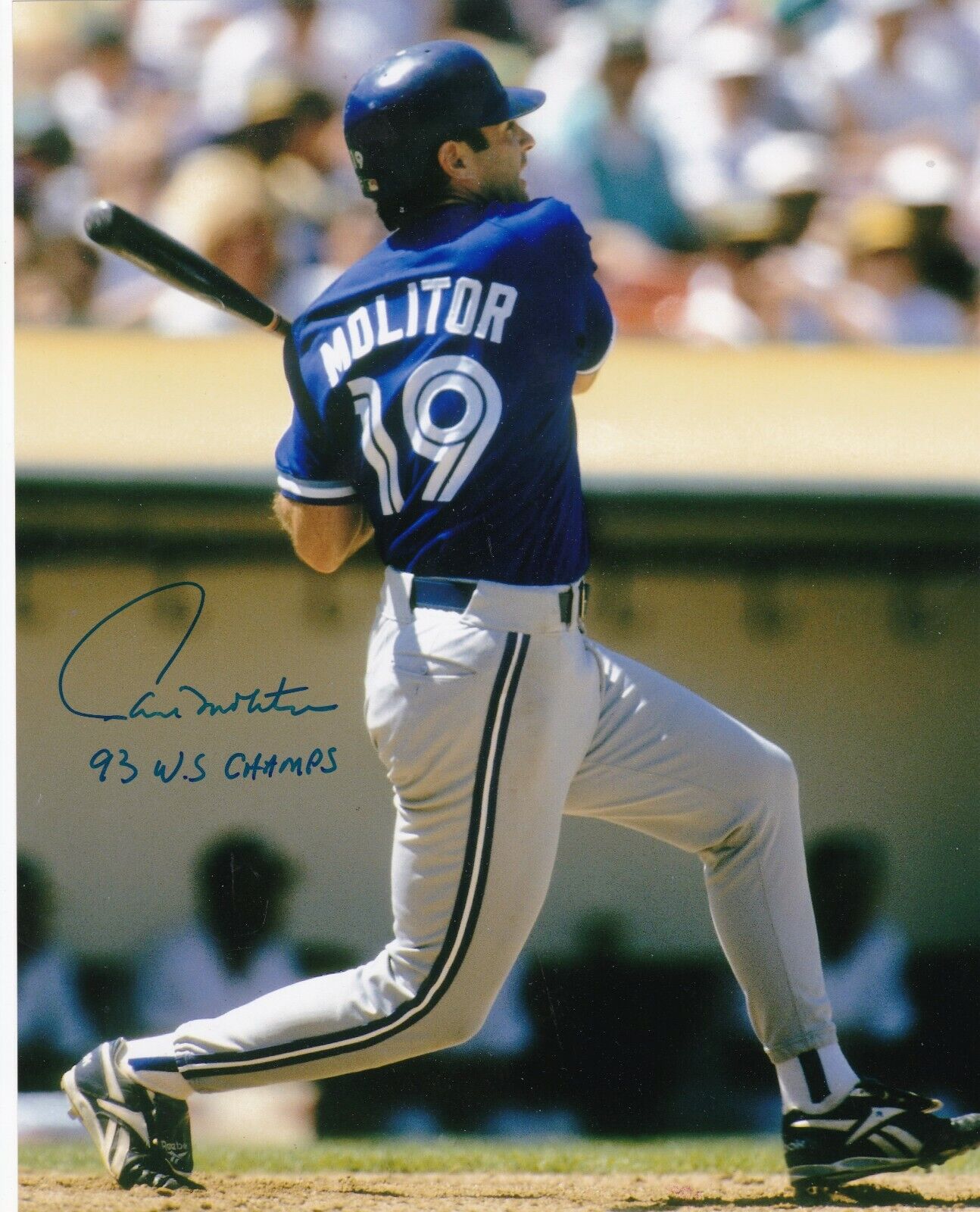 PAUL MOLITOR TORONTO BLUE JAYS 93 WS CHAMPS ACTION SIGNED 8x10