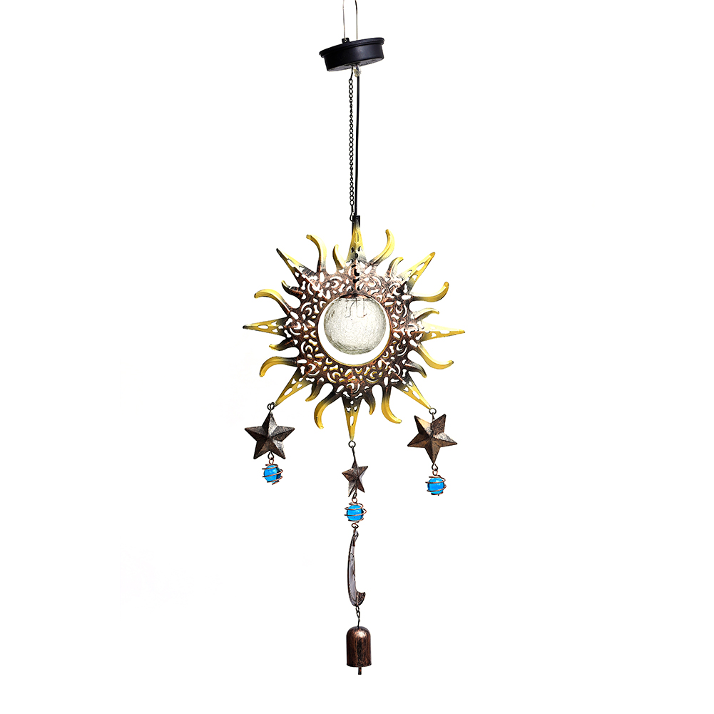 

LED Solar Wind Chime Light Wrought Iron Sun Pendant Lamp Garden Art Decor, 501 Original
