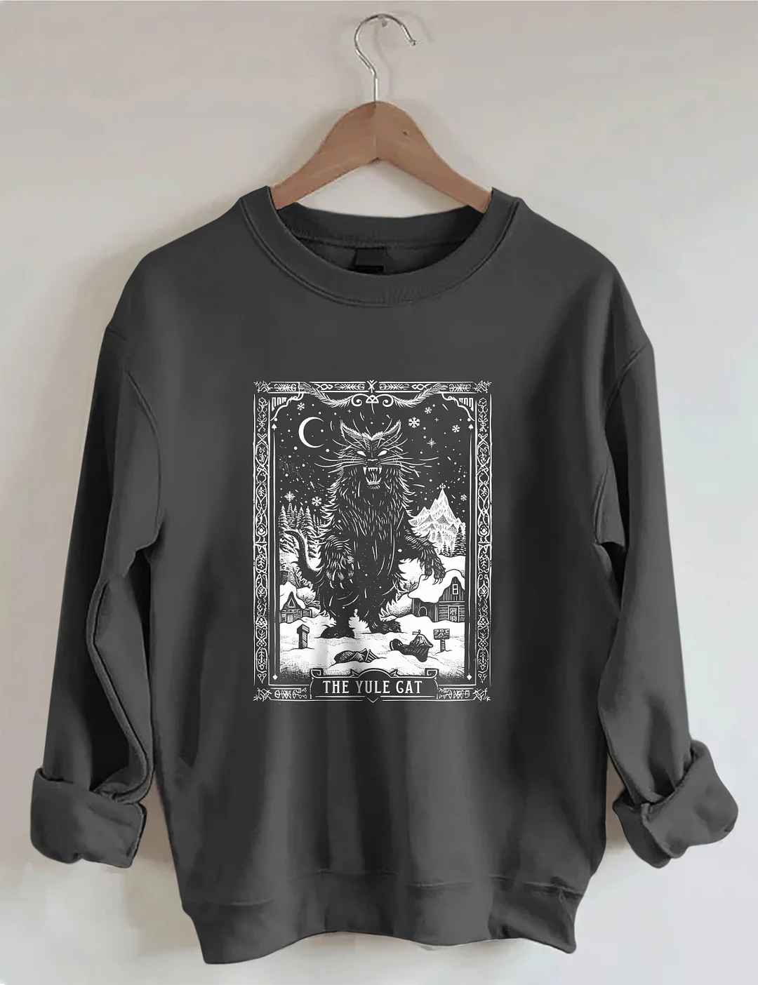 The Yule Cat Tarot Card Goth Christmas Sweatshirt