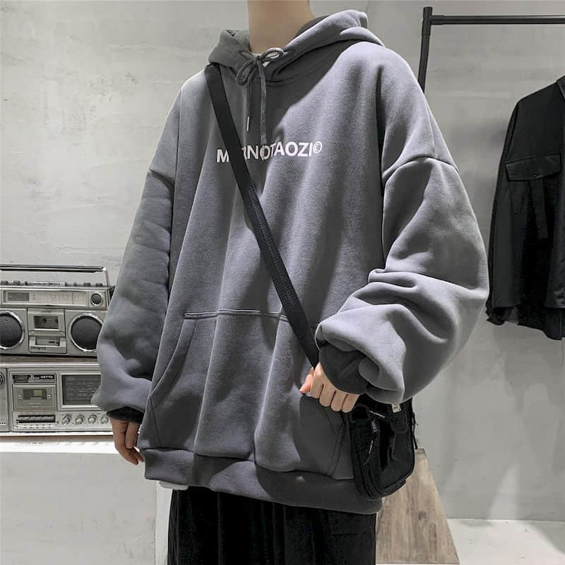 LANFUBEISI Men's hoodies men's winter plus velvet thickening Letter Print loose and versatile simple Sweatshirt men's Oversized hoodie top LANFUBEISI
