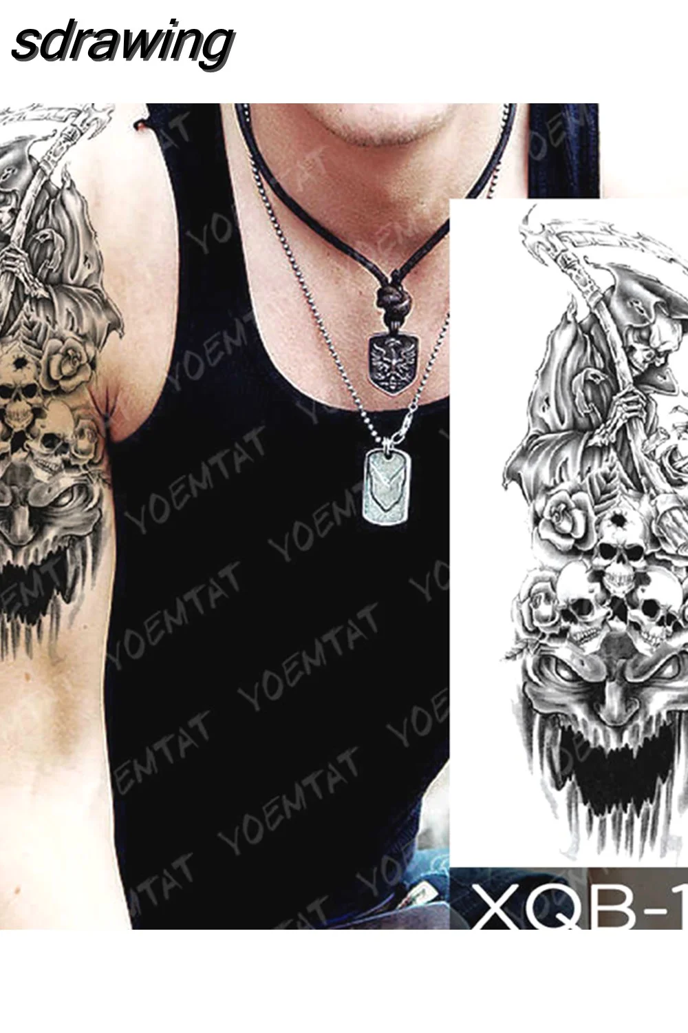 sdrawing Temporary Tattoo Sticker Geometric Tiger Wolf Death Flash Tattoos Leopard Totem Body Art Arm Fake Tatoo Women Men