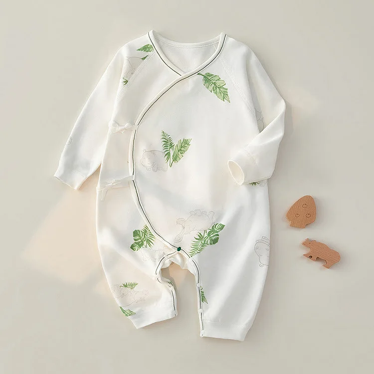  Baby Leaf Rhinoceros Printed White Kimono Romper