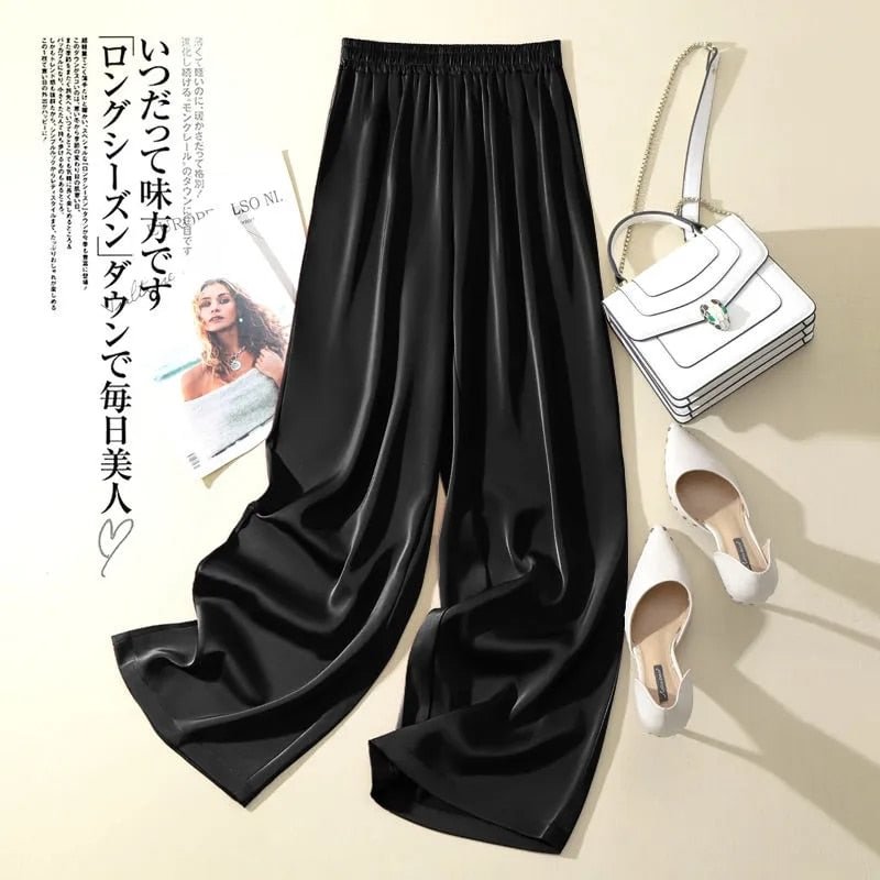 Silky acetate satin wide leg pants for women 2022 summer high waist straight casual solid 7 colors dance trouser women's pants