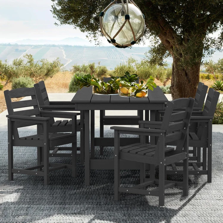 Patio Dining Table Sets 5-Piece, Outdoor HDPE Dining Furniture Set with Umbrella Hole Cut-Out Table and 4 Chairs, All Weather Dining Set