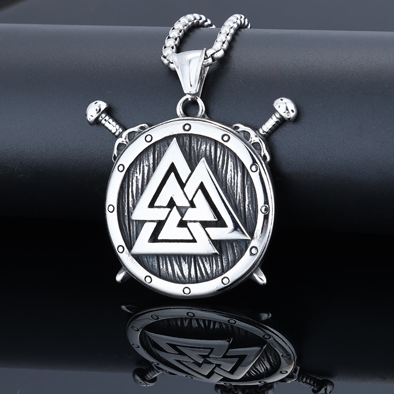 Retro Artistic Viking Style Viking Double Sword Shield Stainless Steel Pendant