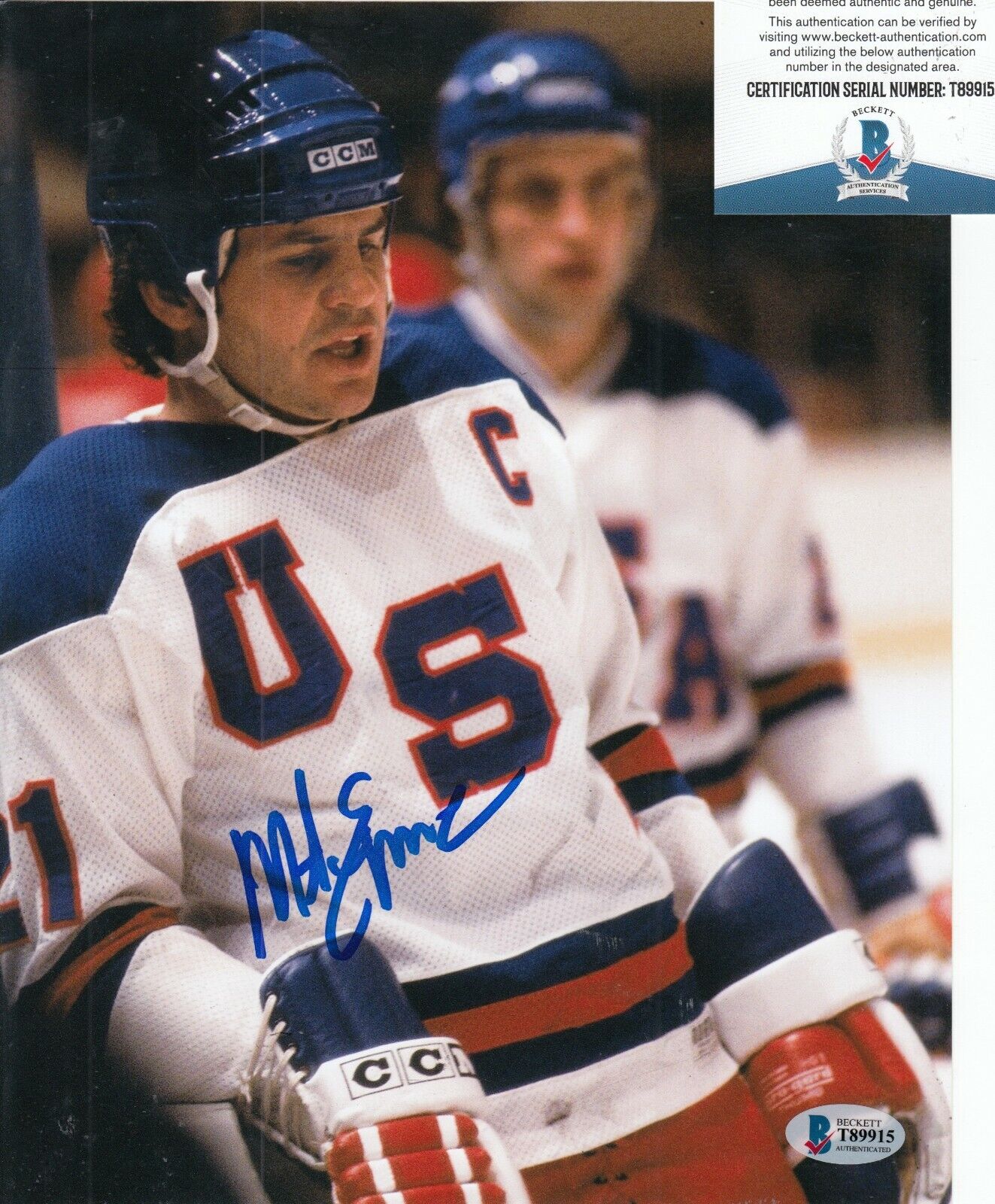 MIKE ERUZIONE signed (MIRACLE 1980 TEAM USA) HOCKEY 8X10 BECKETT BAS T89915