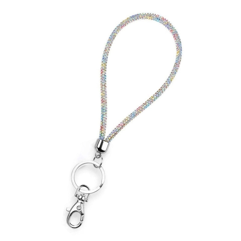 Shiny Solid Color Nylon Inlay Rhinestones Mobile Phone Lanyard
