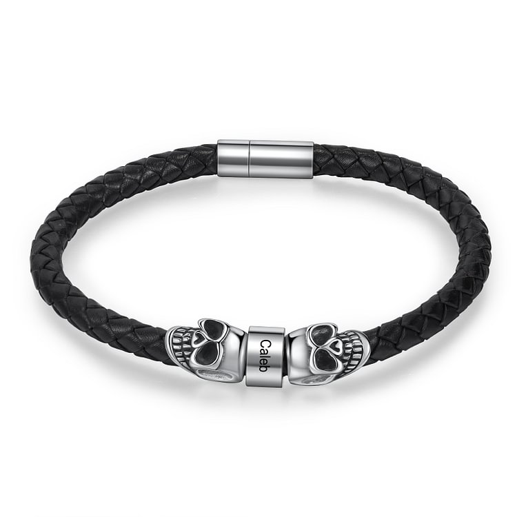 Pulsera de calavera de hueso pulsera de hombre con 1 nombre personalizado