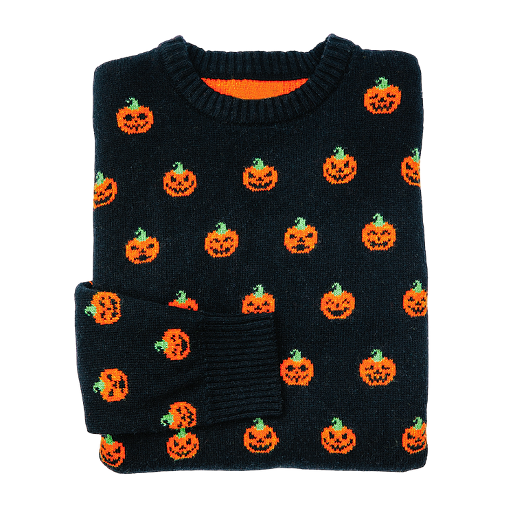 Halloween Pumpkin Print Knitted Pullover Sweater