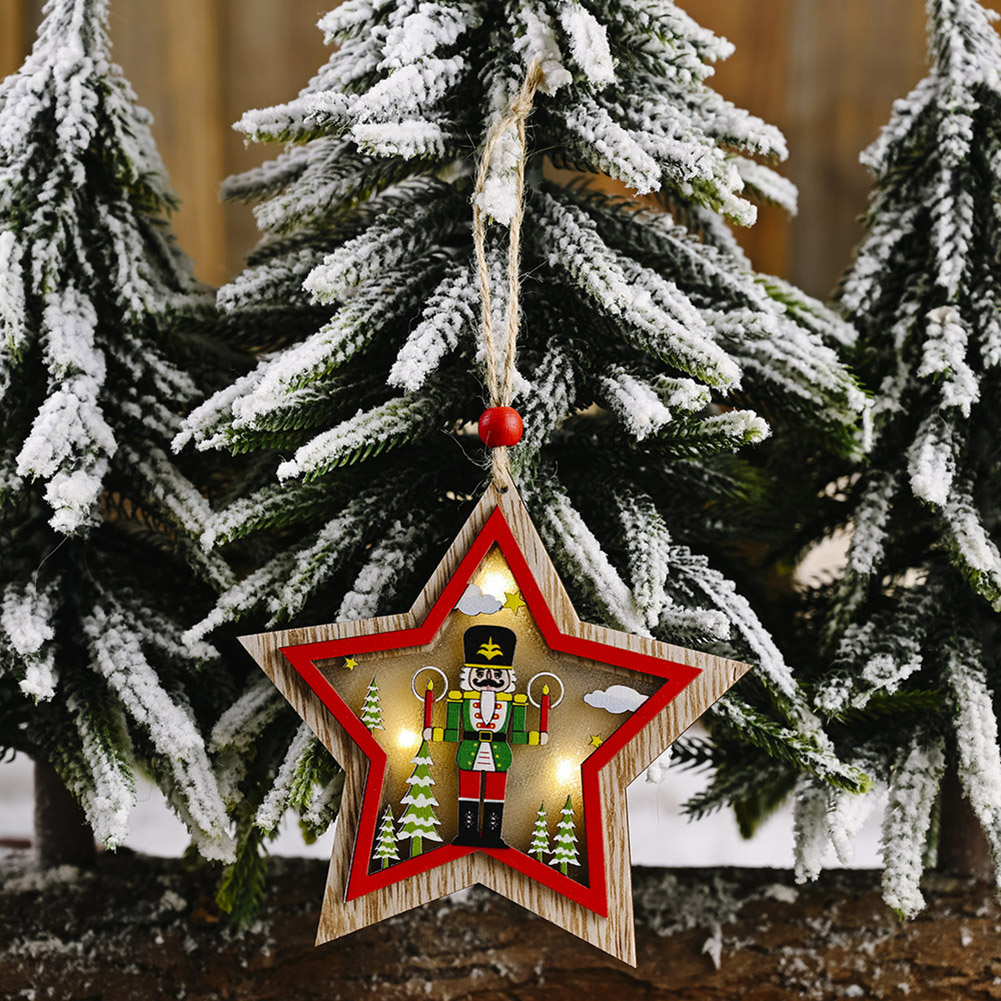 

Christmas Tree Walnut Soldier Wood Pendant Hanging Ornaments with LED Light, 501 Original
