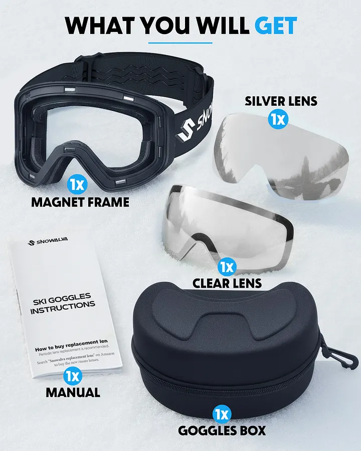 Snowalva OTG Ski Goggles with Magnetic Interchangeable UV400 Anti
