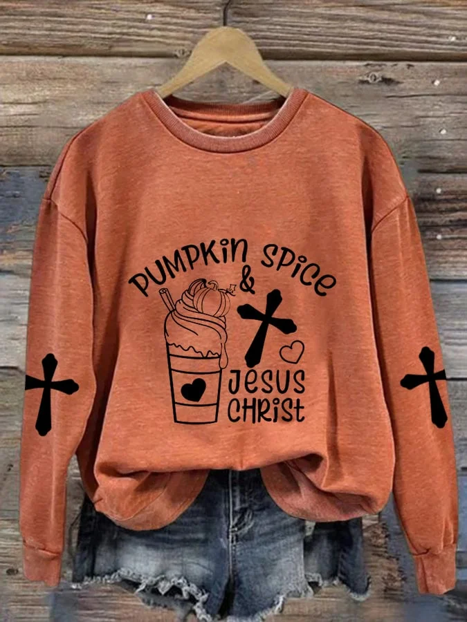 Women's Pumpkin Spice  Jesus Christ Print Casual Sweatshirt