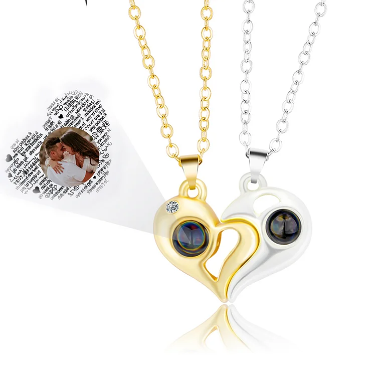 Personalisierte Foto 100 Sprachen Ich Liebe Dich Projektion Halskette Magnetische Herzförmige Halskette Geschenk für Liebe Paar Halsketten