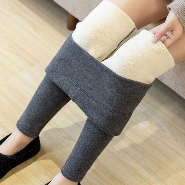 Warm Solid Color Thickened Lambswool Pants