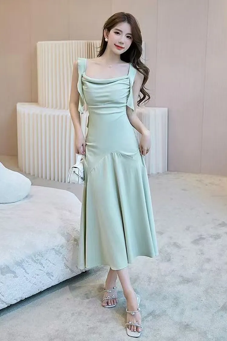 Satin Slip Midi Dress Sweet & Sexy Women's Evening Gown