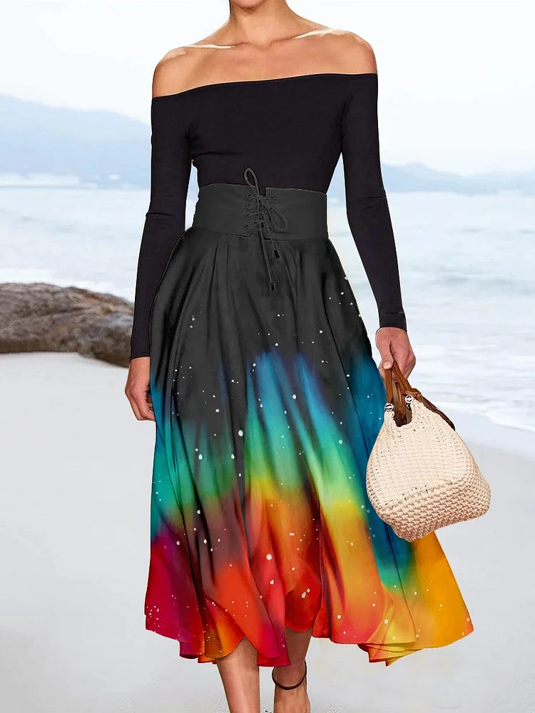 Women's Gradient Art Rainbow Casual Skirt