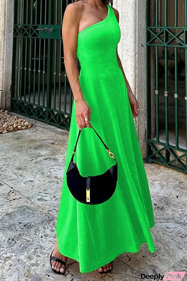 Pure color temperament irregular sexy waist strap slim dress