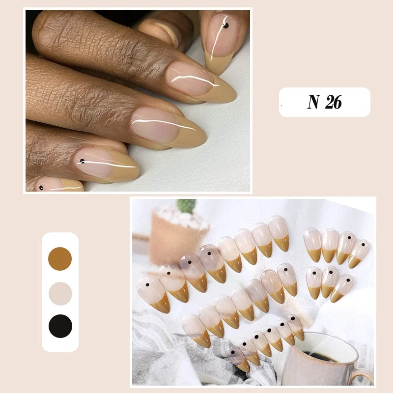 24pcs false nails matte Green Nails Patch with glue Removable Long Paragraph Fashion Manicure press on Nail tips free shipping-Nail Inspo