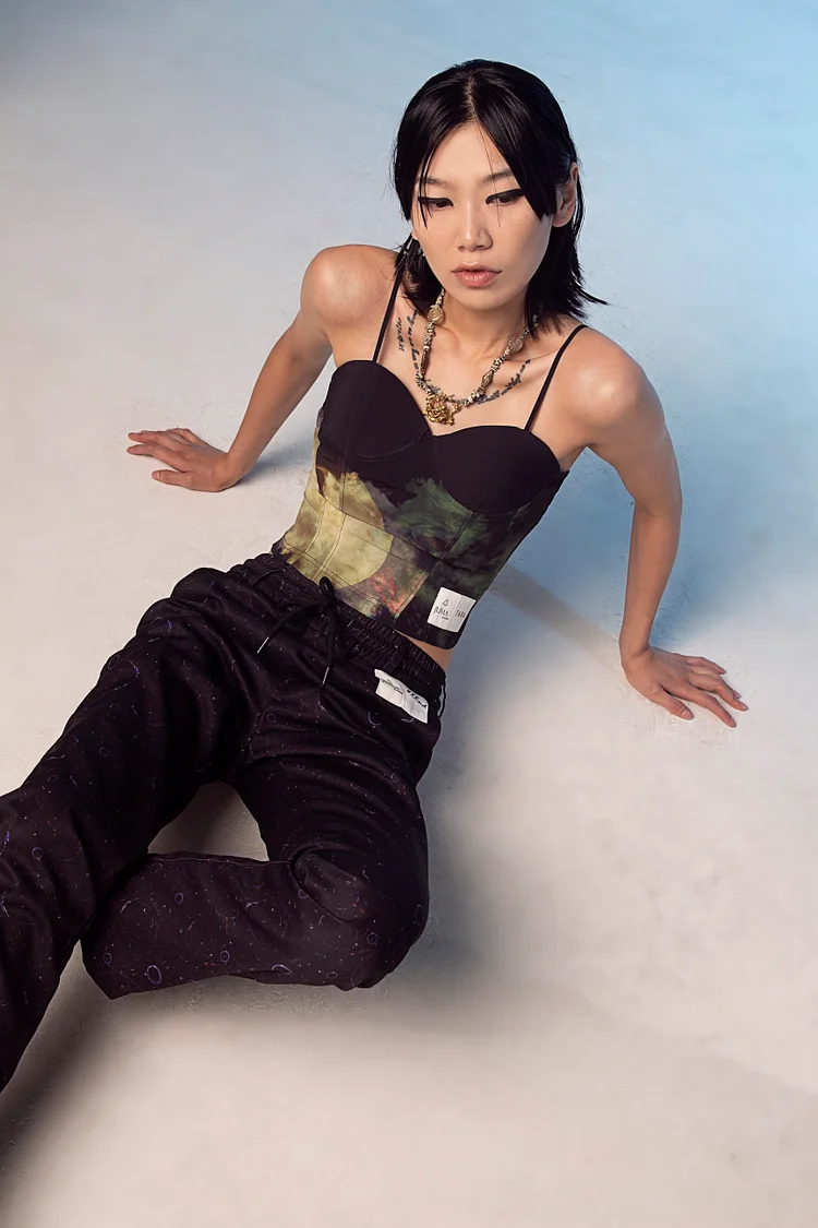 *LLND Printed Straight Leg Pants  - 10 Recycled Water Bottles - Black