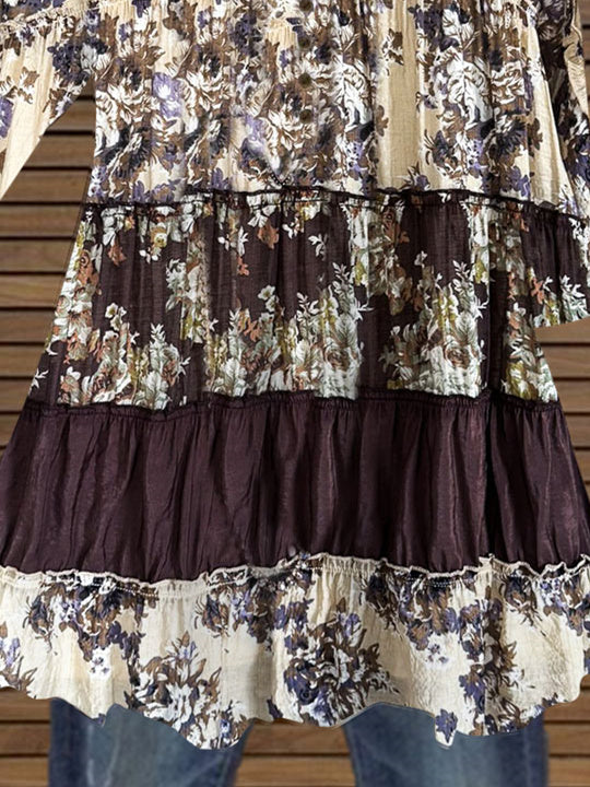 Women 3/4 Sleeve V-neck Floral Printed Graphic Button Tops