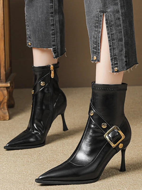 Pointed-Toe Split-Joint Boots Pumps