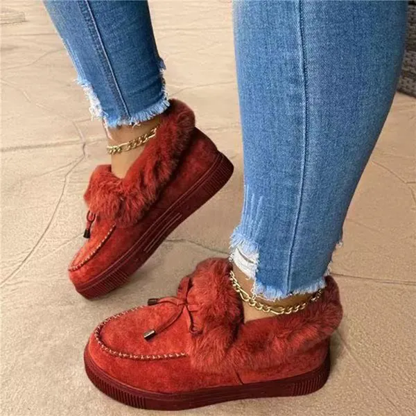 Winter Women Fashion Flat Shoes Suede Women Cute Soft Fur Padded Shoes Slip On Platform Ladies Casual Shoes