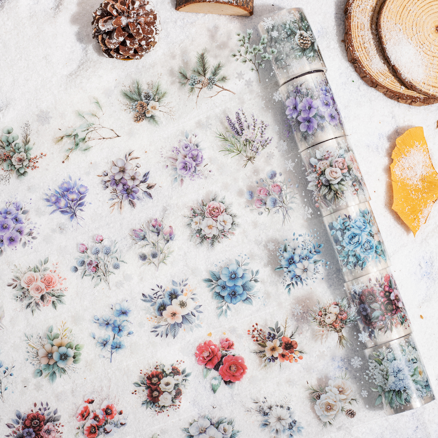 PET 테이프 - 50mm*200cm 겨울 꽃밭 시리즈 빈티지 눈송이 꽃