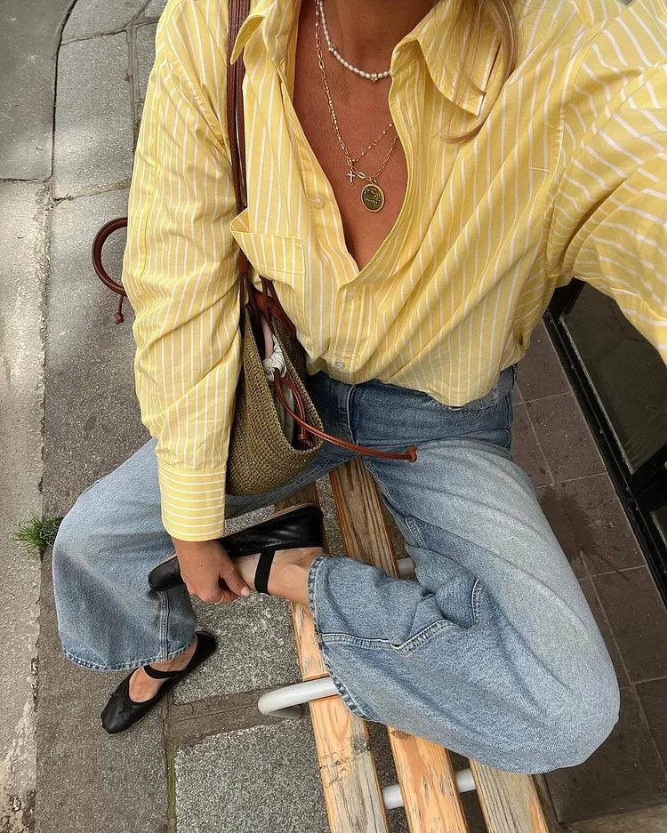 Striped Solid Color Office Blouse
