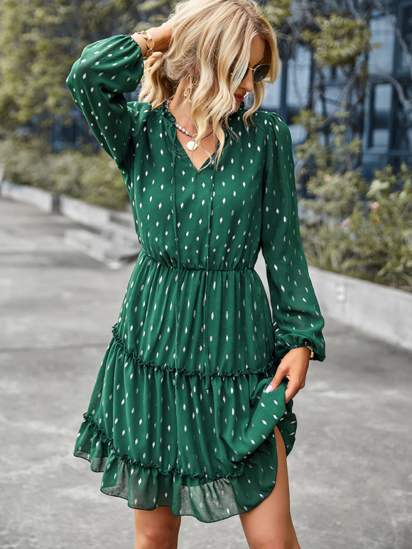 Mature Women Casual Summer V-neck Sexy Waist Closed A-line Skirt Dress