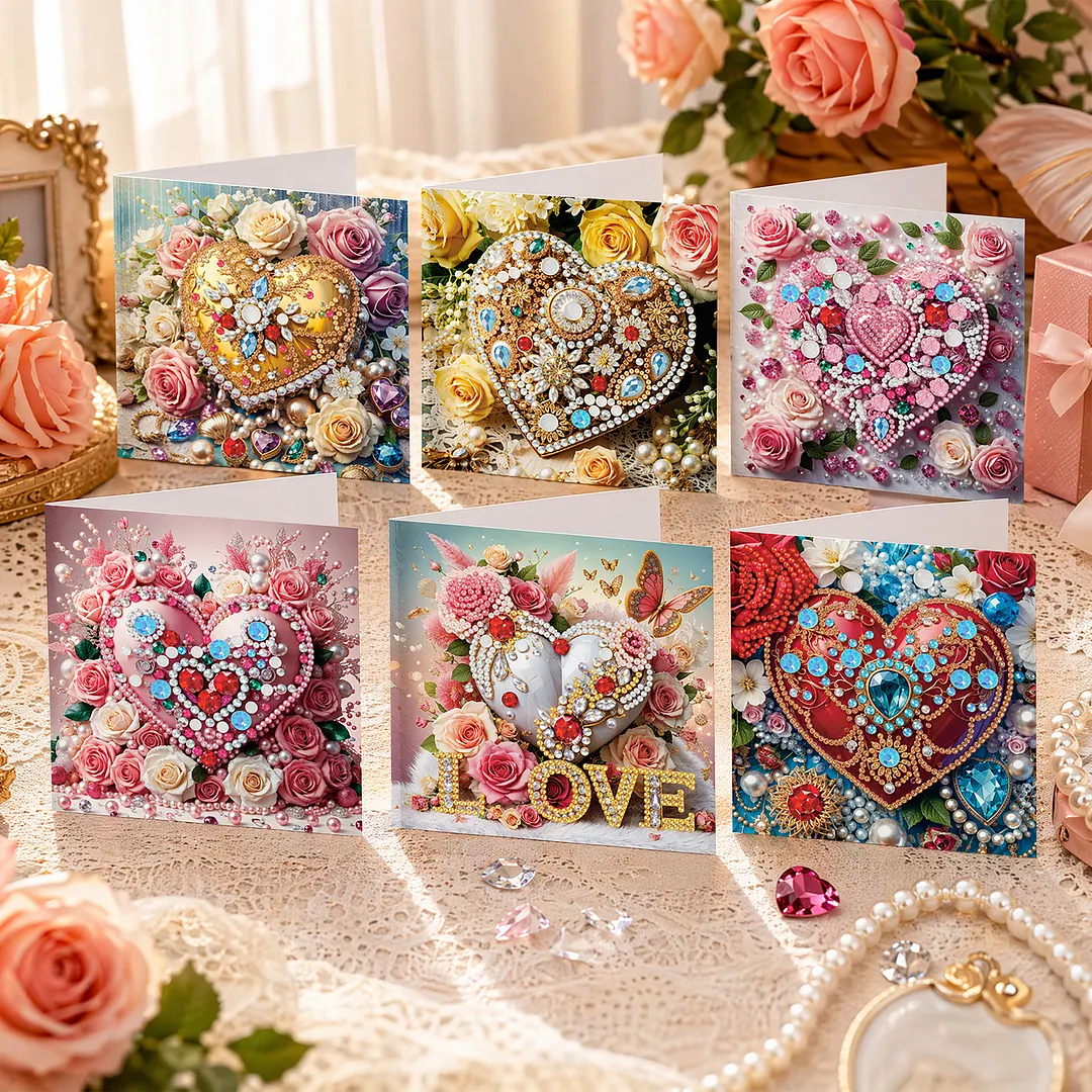 6pcs Dreamy Heart DIY Diamond Painting Greeting Card Kits with Envelopes Diamond Art Greeting Cards Diamond Art Cards Kits for Adults DIY Crafts Family Friend Gifts