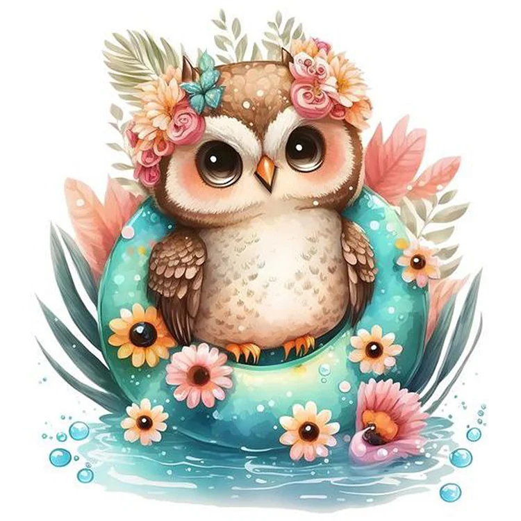 Summer Swimming Owl 30*30CM(Canvas) Full Round Drill Diamond Painting gbfke