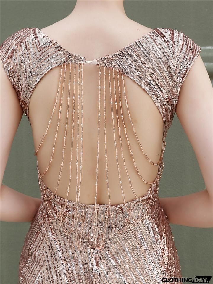 Stunning Sequined Mermaid Backless Ball Gown