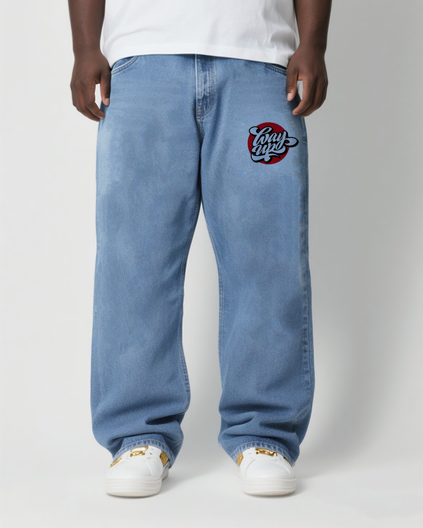 Big & Tall Men's Daily Joker Personality Graffiti Micro Label. Wash Water Denim Trousers