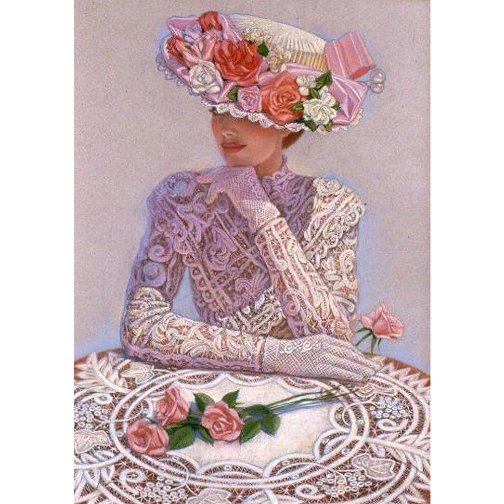 Lady with Bowler Hat 30*40CM(Canvas) Beautiful Special Shaped Drill Diamond Painting gbfke