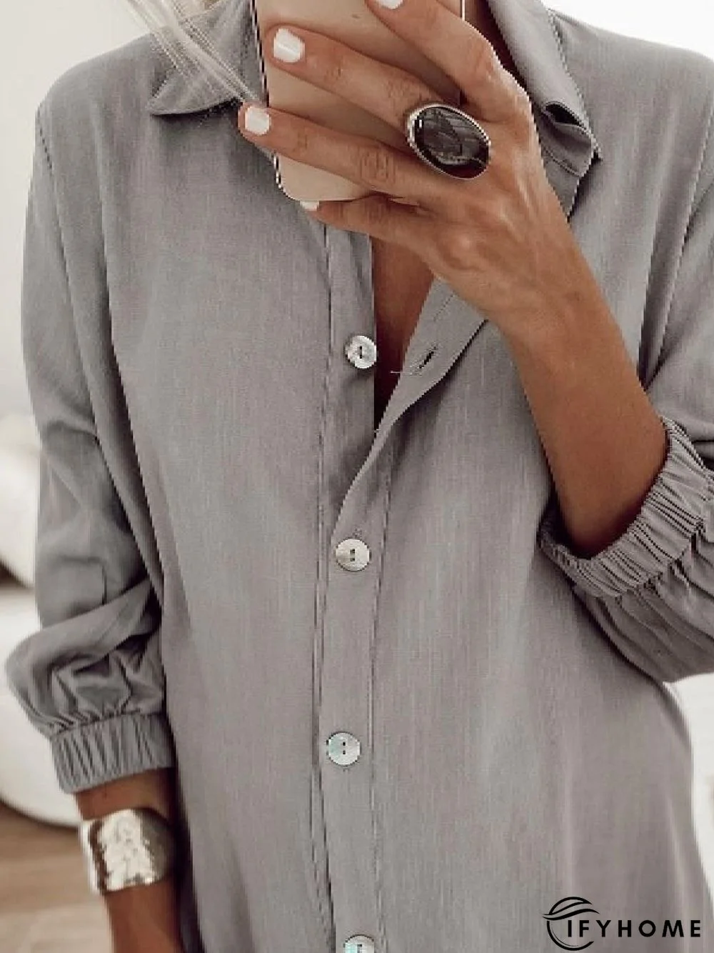 Casual Solid Long Sleeve Tunic Blouse | IFYHOME