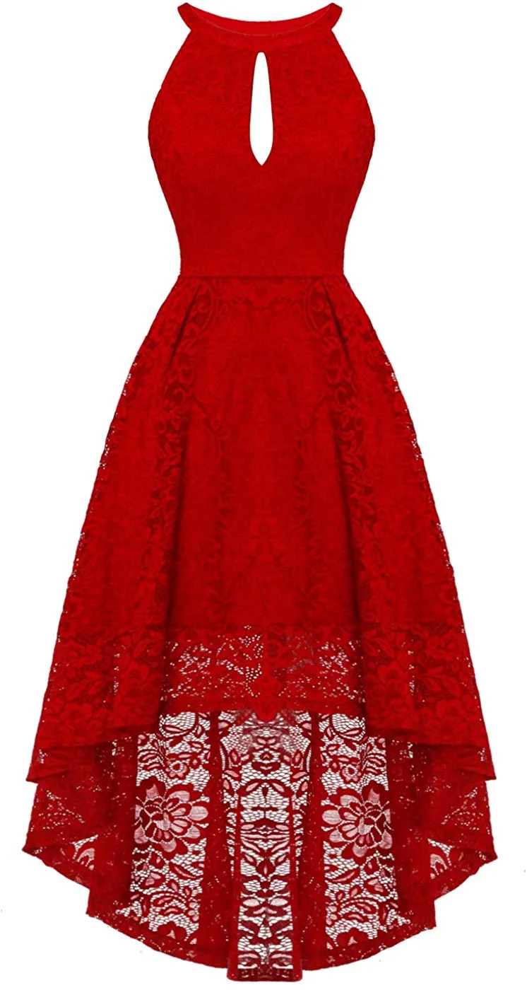 Women's 1950's Dress Halter Hi-Lo Floral Lace Cocktail Party Bridesmaid Dress