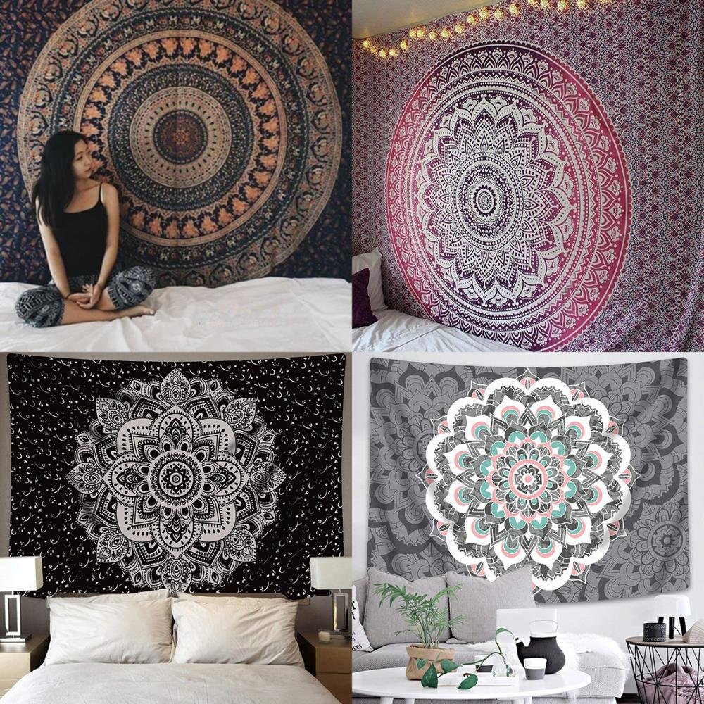 Polyester Mandala Print Tapestry Wall Hanging Carpet Throw Yoga Beach Mat Blanket Large 150*200cm Sleeping pad wall art Tapestry