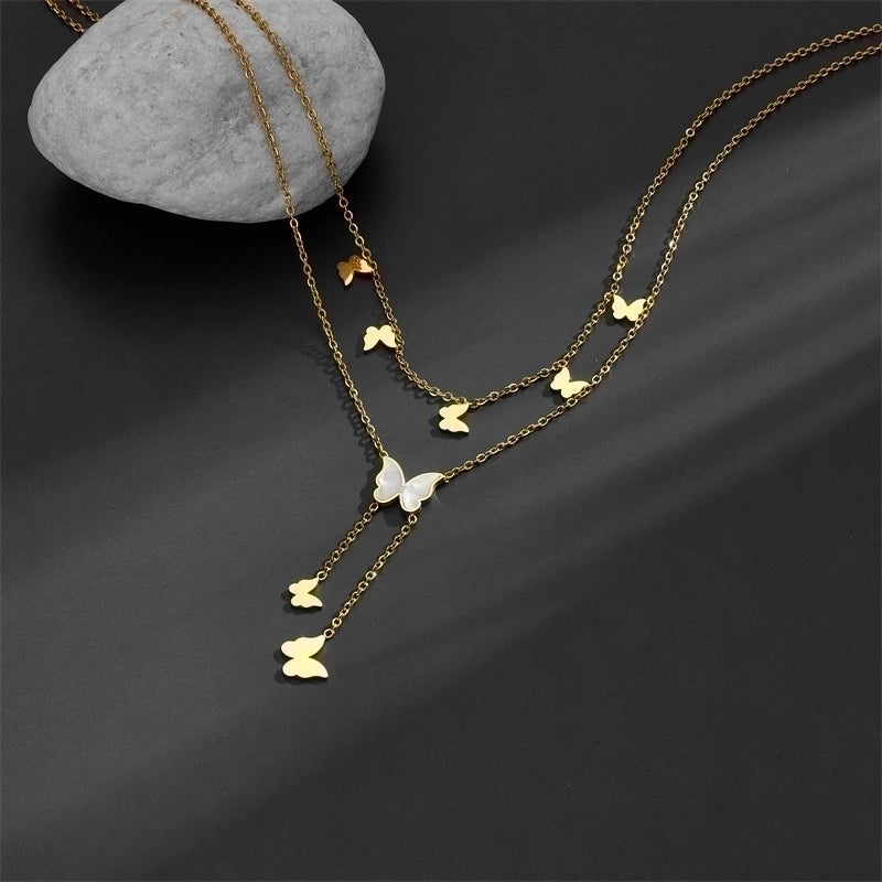 Titanium Steel 18K Gold Plated Sweet Minimalist Plating Inlay Star Moon Butterfly Acrylic Layered Necklaces
