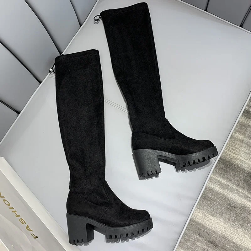 Christmas Gift Over-the-Knee High Chelsea Boots Chunky Women Shoes 2022 Winter New Platform Goth Fashion Sexy Women Boots Luxury Suede Shoes