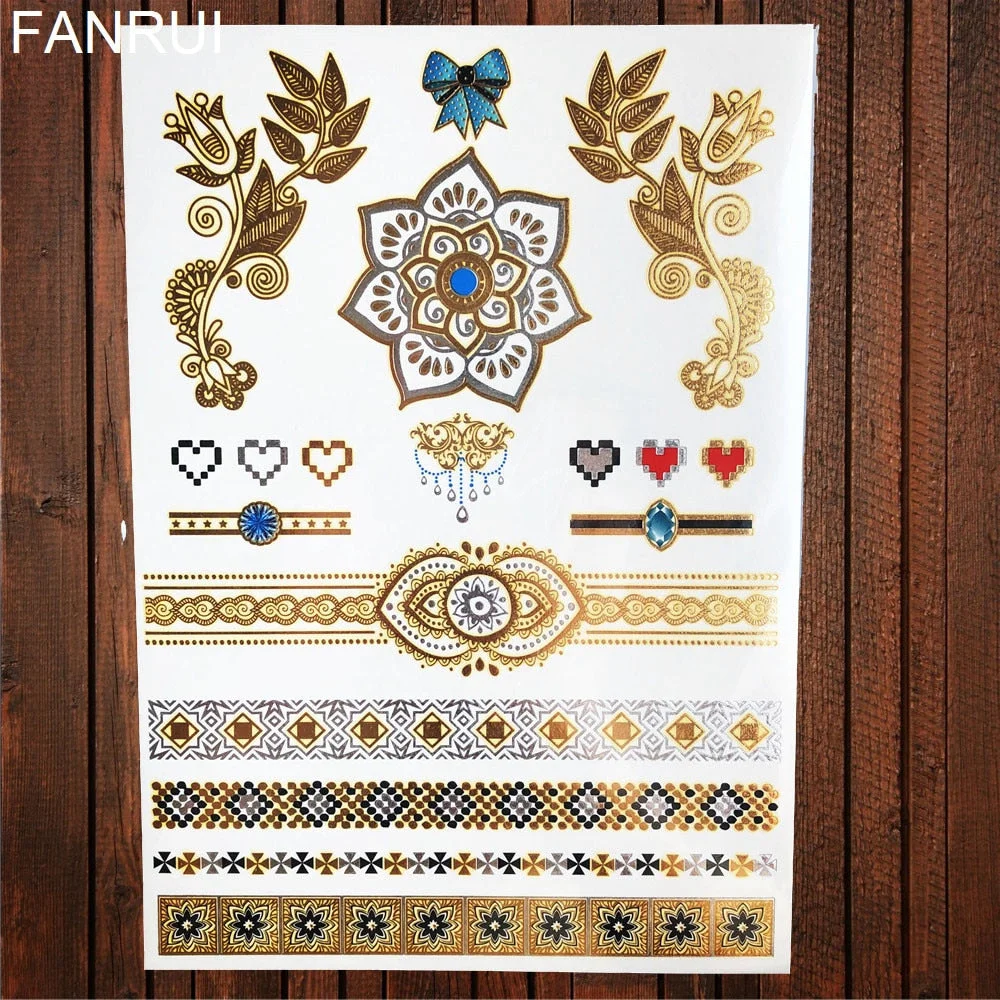 Star Moon Diamond Golden Metallic Tattoo Stickers Women Body Hands Art Temporary Tattoo Sexy Girl Leg Flash Tatto Glitter Metal