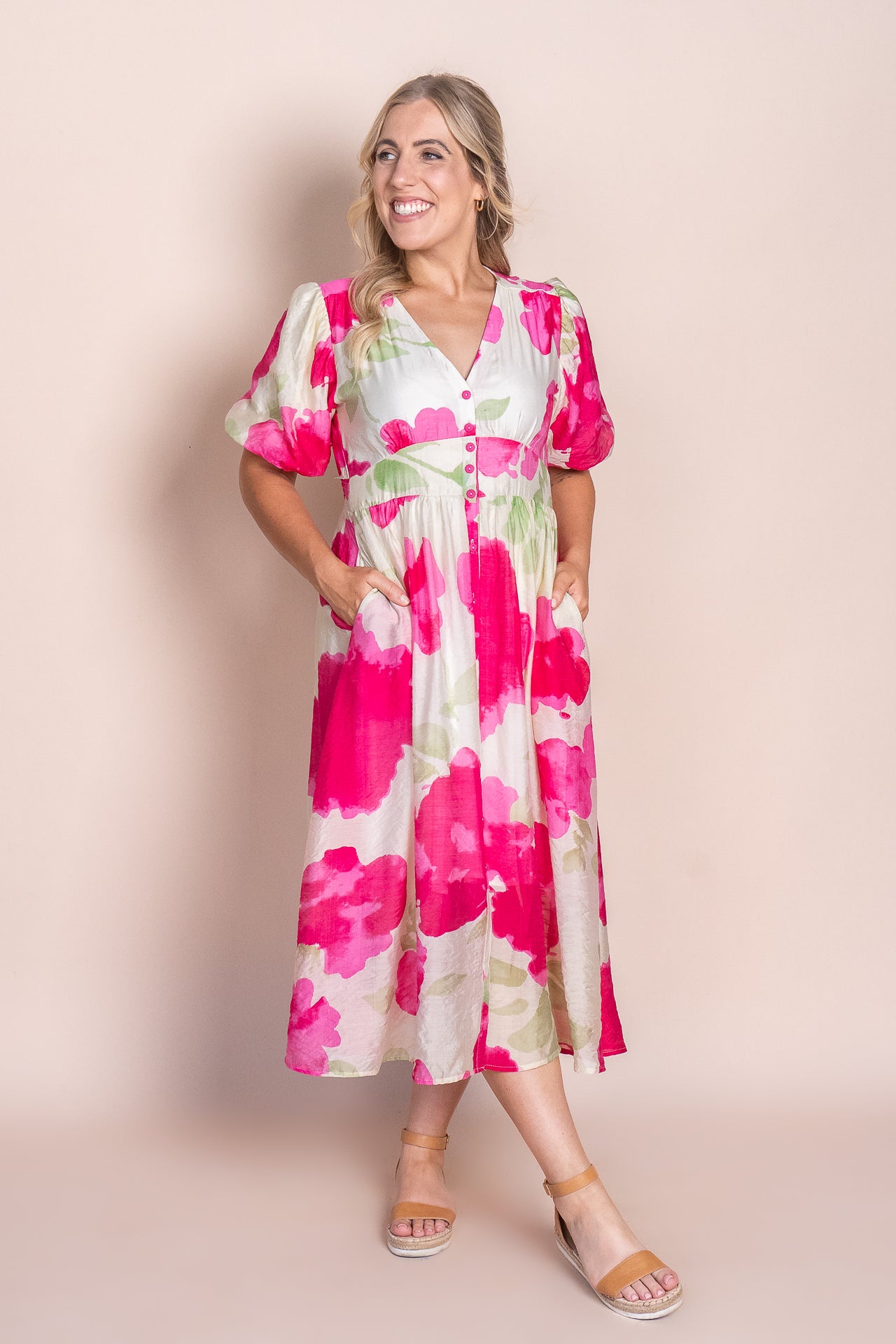 Petal Midi Dress in Fuchsia