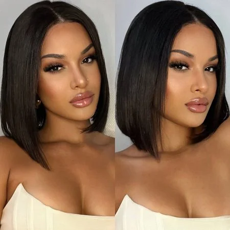 Glueless Short Bob Wig 5×5 Closure Wig Straight Hair 150% Density