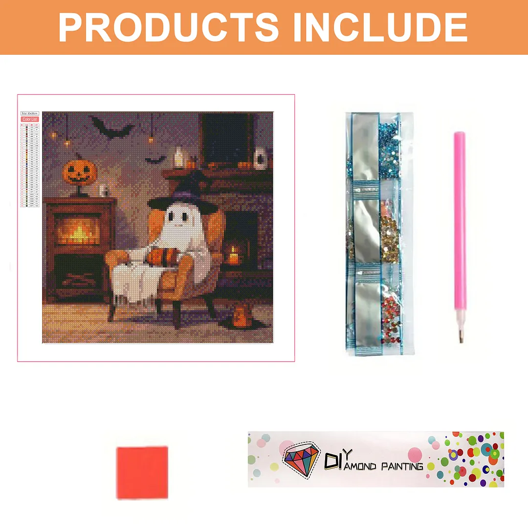 Halloween Fireplace Ghost 5D DIY Full Square Drill Diamond Painting Kits for Adults Beginners Home Decor Diamonds Paintings Gem Art 35x35cm