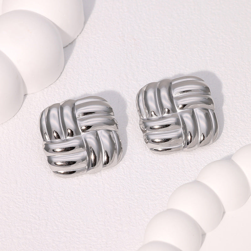 Geometric Square Braided Pattern Earrings Personality Simple Fashion Stainless Steel Earrings For Women