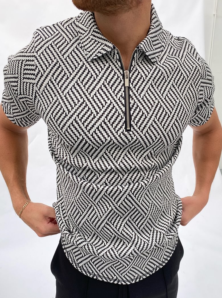 herringbone jacquard polo shirt