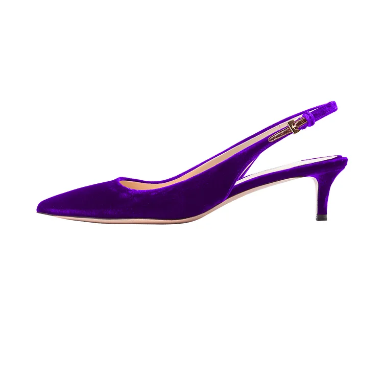 Purple Velvet Slingback Heels Pointy Toe Kitten Heels Pumps |FSJ Shoes
